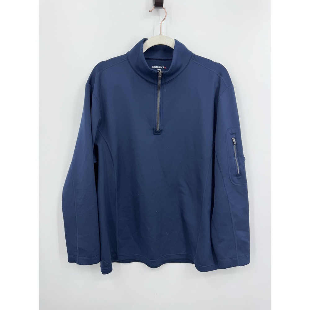 UNTUCKit Mazzano Quarter Zip Pullover Mens Large Navy Blue Sleeve Pocket 31424